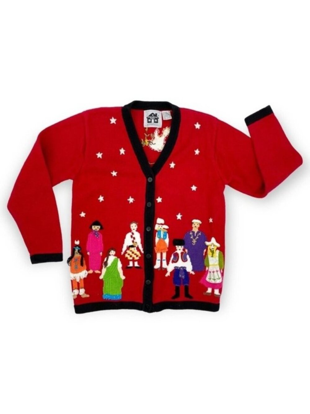Rare Vintage Storybook Knits Sweater Cardigan World Unity peace Diversity
